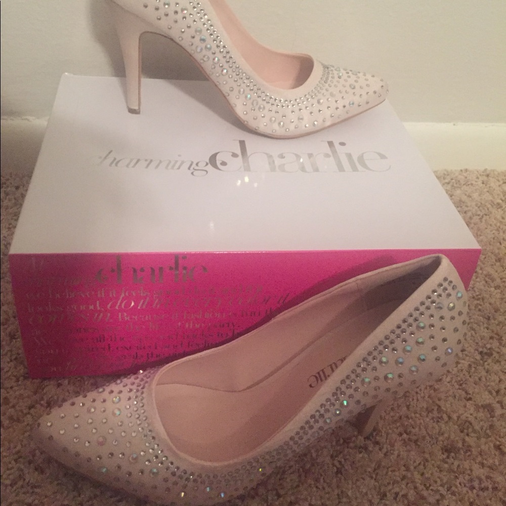 Diamanté studded champagne heels NIB never worn